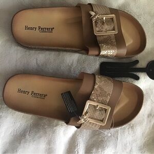 Henry Ferrera Women's Brown Slide Sandals